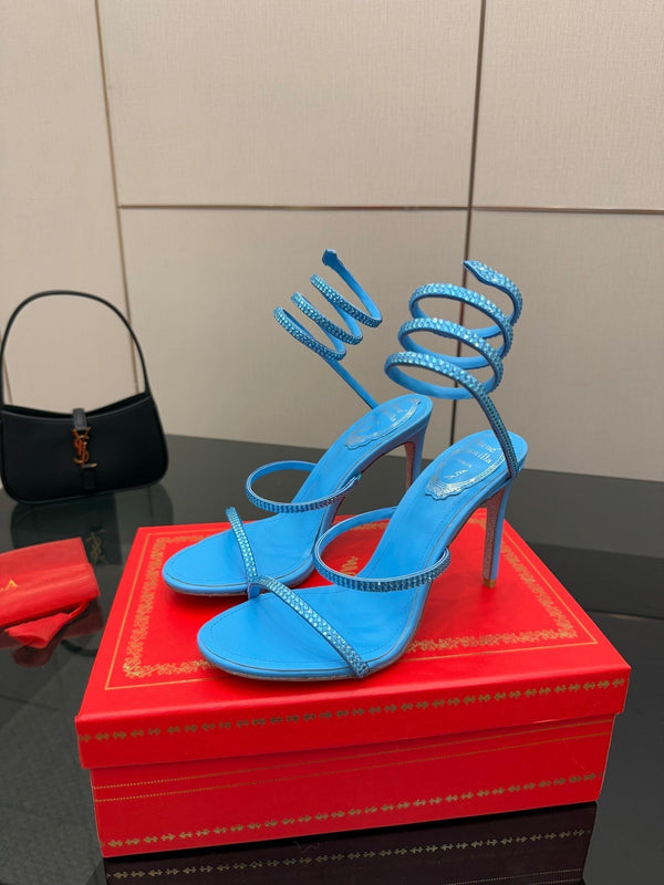 RC Sandals 9.5cm Blue Silk Creole Crystal Diamond 302603