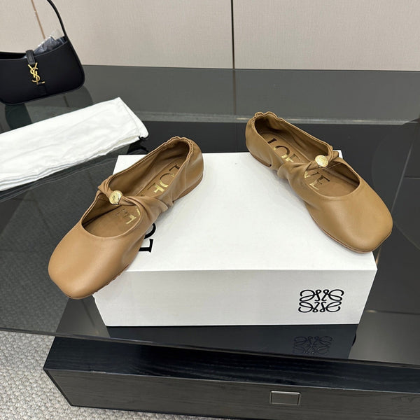 Loewe 25 Pebble Ballet Flats Brown Calfskin