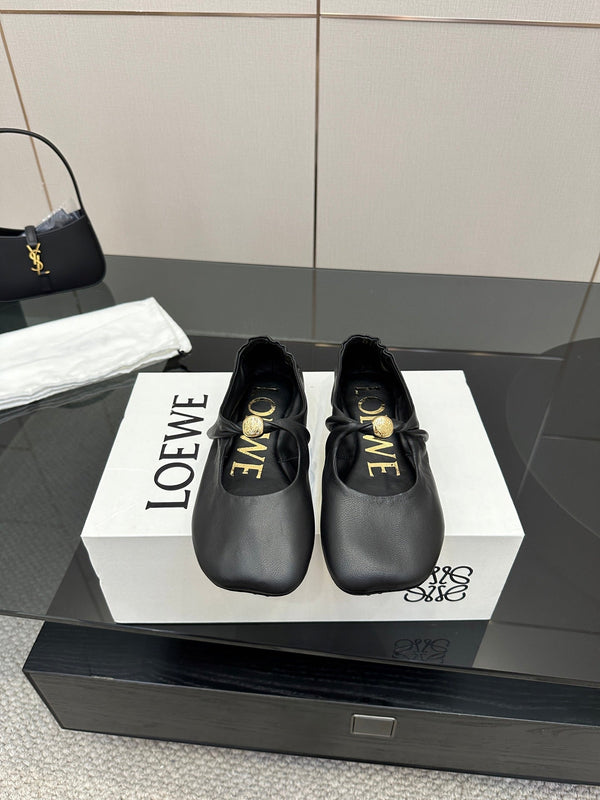 Loewe 25 Pebble Ballet Flats Black Calfskin