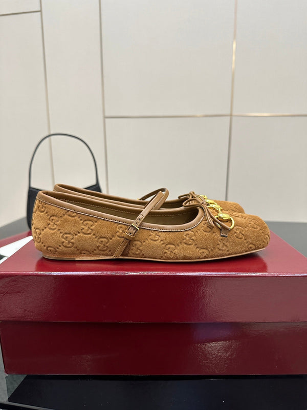 GC 25 Horsebit Ballet Flat Brown Monogram Suede