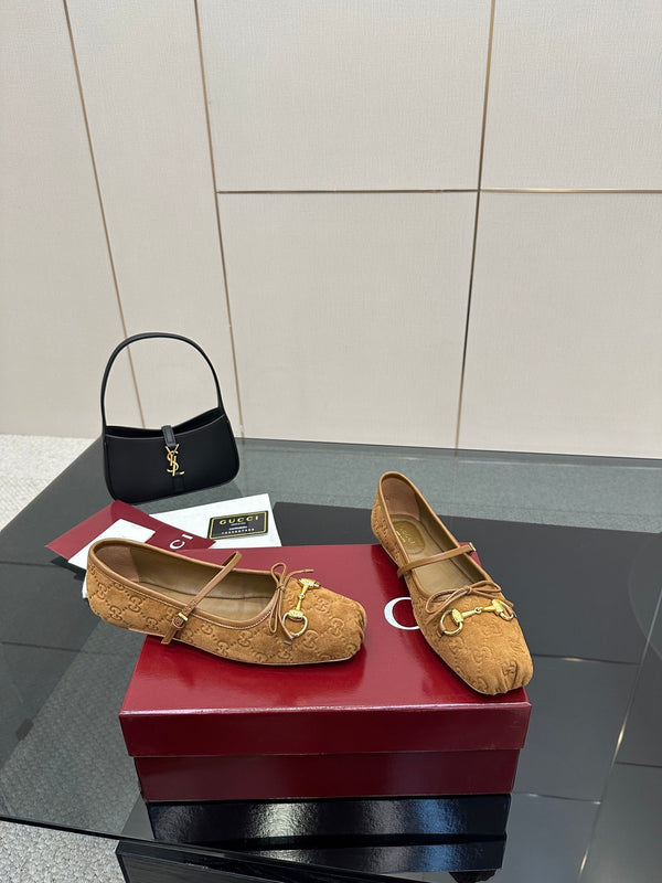 GC 25 Horsebit Ballet Flat Brown Monogram Suede