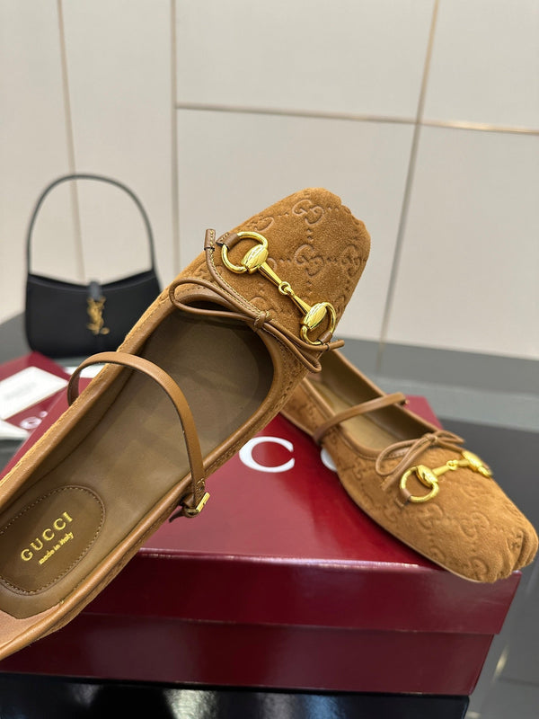 GC 25 Horsebit Ballet Flat Brown Monogram Suede