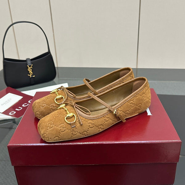 GC 25 Horsebit Ballet Flat Brown Monogram Suede
