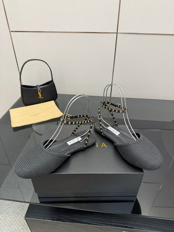 ALAIA flat slippers black sheepskin 389628