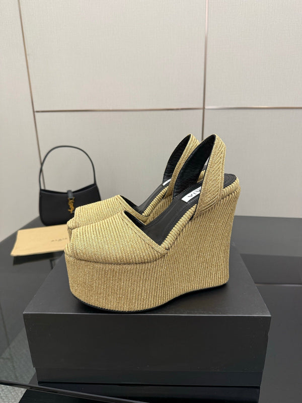 ALAIA platform sandal golden beige sheepskin 389630