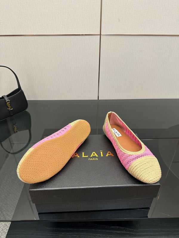 Alaia 2025 Ballet Flat Beige Pink Raffia 433751