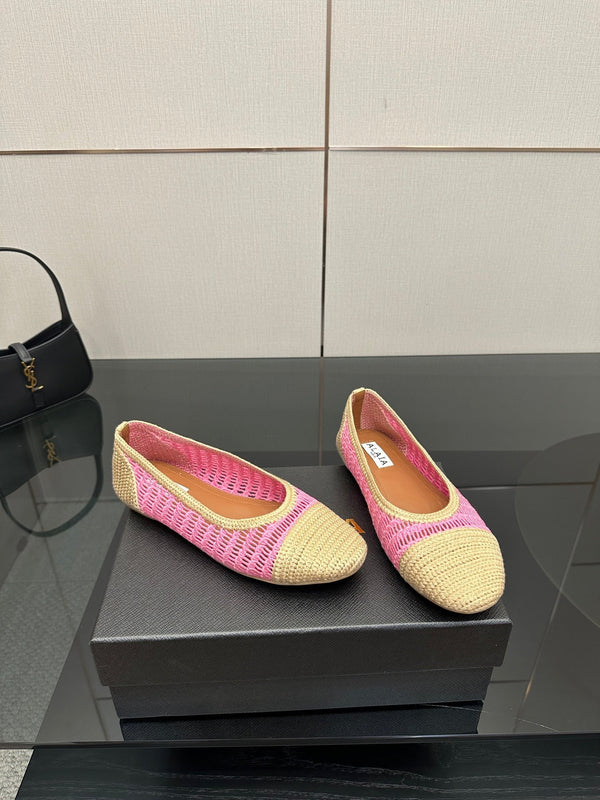 Alaia 2025 Ballet Flat Beige Pink Raffia 433751