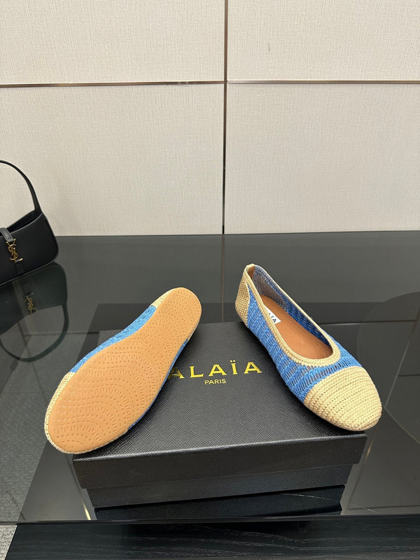 Alaia 2025 Ballet Flat Beige Blue Raffia 433752