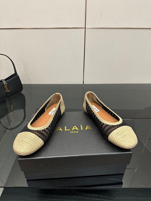 Alaia 2025 Ballet Flat Beige Black Raffia 433754
