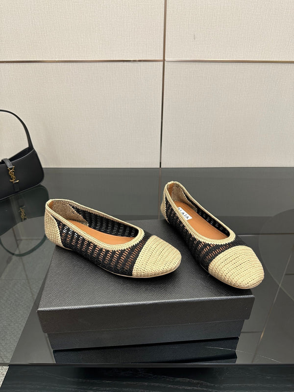Alaia 2025 Ballet Flat Beige Black Raffia 433754