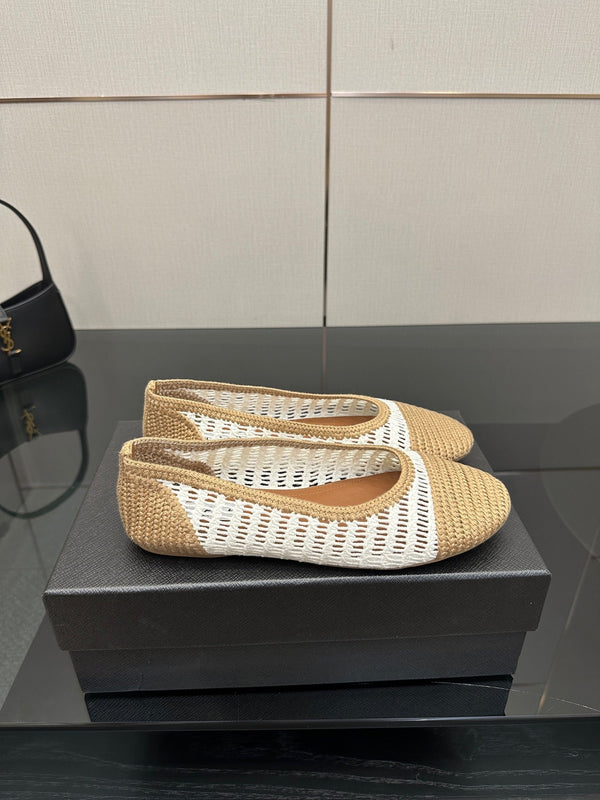 Alaia 2025 Ballet Flat Beige White Raffia 433755