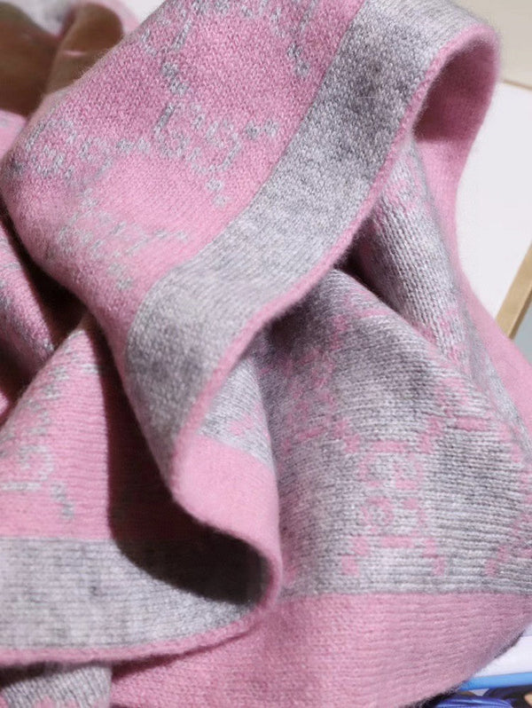 Écharpe Jacquard GG Double G 180CM Laine Rose Gris 282698