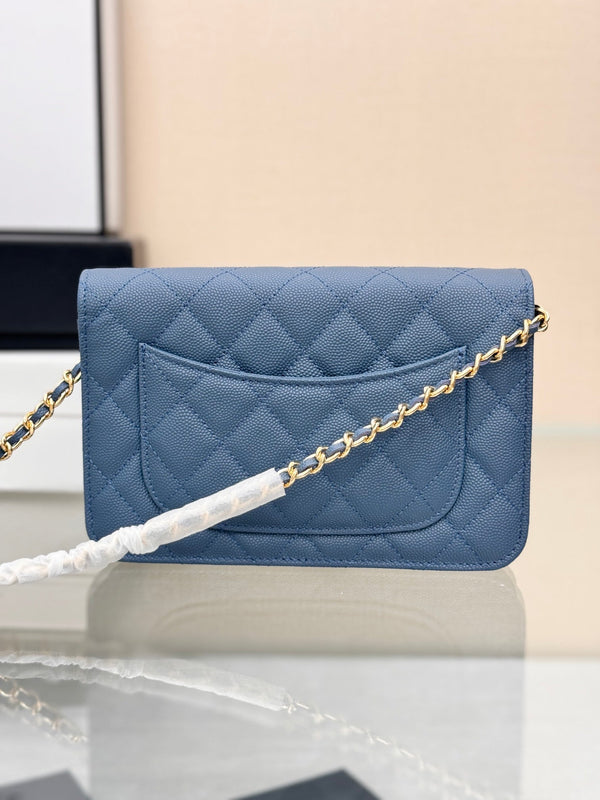 WOC 19CM BLUE JEAN CAVIAR GOLD HARDWARE