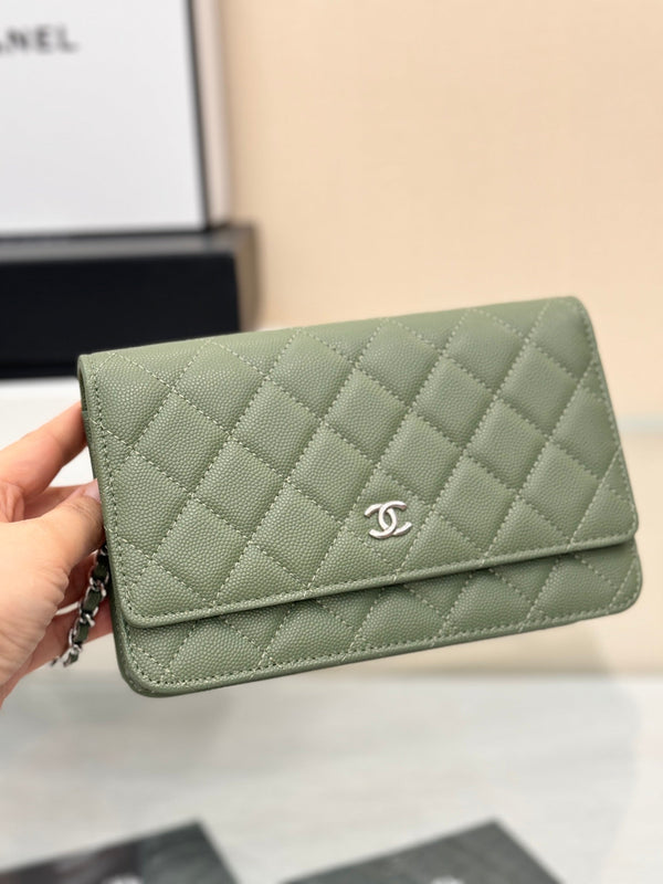 WOC 19CM KHAKI BLUE CAVIAR SILVER HARDWARE