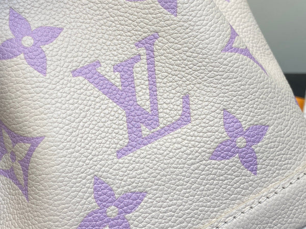 nano noe 13 cream purple monogram calfskin gold hardware