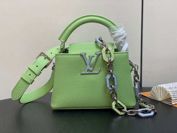 CAPUCINES MINI 21 VERDE TAURILLON TURCHESE ARGENTO HARDWARE