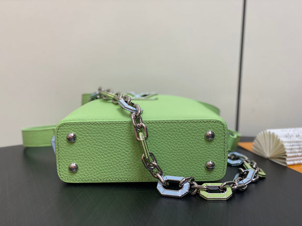 CAPUCINES MINI 21 VERDE TAURILLON TURCHESE ARGENTO HARDWARE