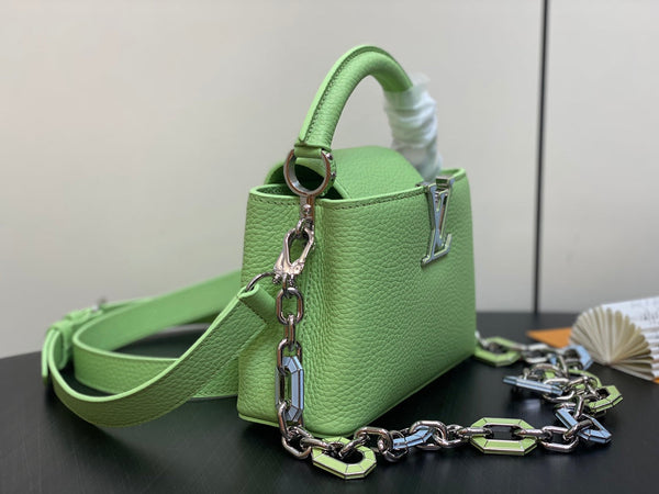 CAPUCINES MINI 21 VERDE TAURILLON TURCHESE ARGENTO HARDWARE