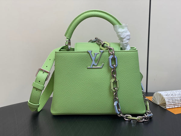 CAPUCINES BB 27 VERDE TAURILLON TURCHESE ARGENTO HARDWARE