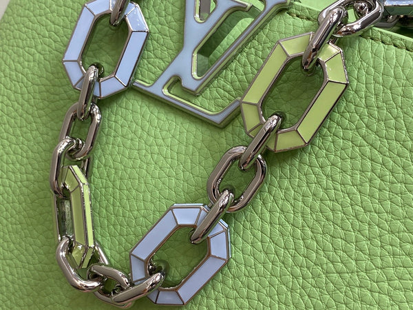 CAPUCINES BB 27 VERDE TAURILLON TURCHESE ARGENTO HARDWARE