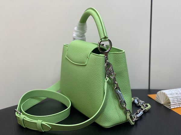CAPUCINES BB 27 VERDE TAURILLON TURCHESE ARGENTO HARDWARE