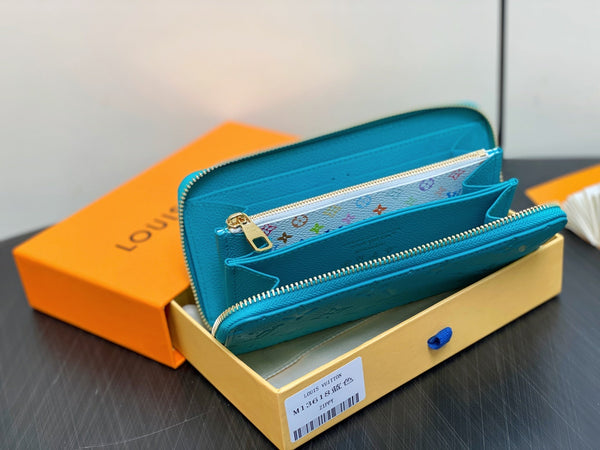 LV × TM Zipper Wallet Blue Gold Leather 329915
