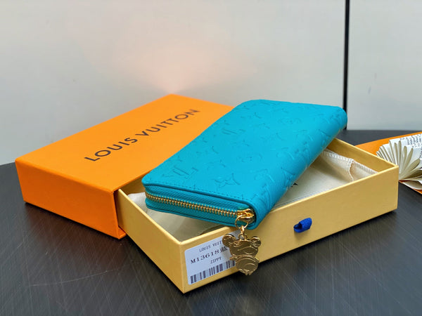 LV × TM Zipper Wallet Blue Gold Leather 329915
