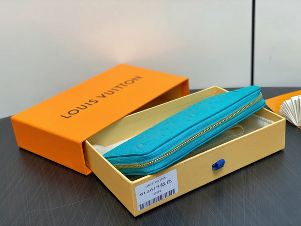 LV × TM Zipper Wallet Blue Gold Leather 329915