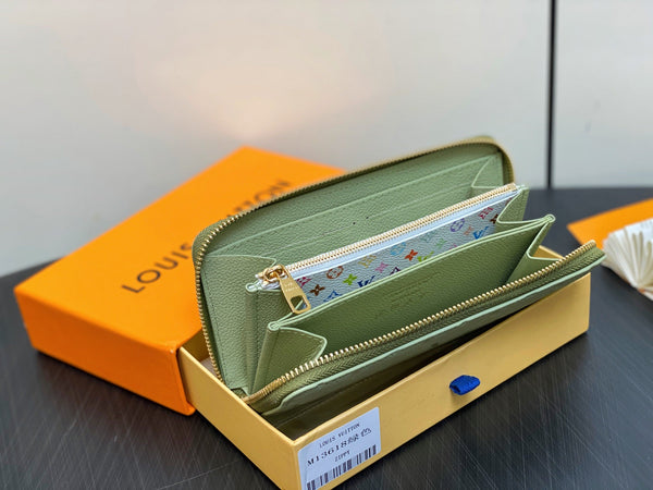 LV × TM Zipper Wallet Green Gold Leather 329877