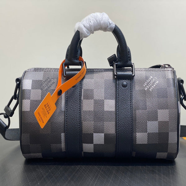 Keepall Bandouliere 25cm Damoflage Black Coated Canvas