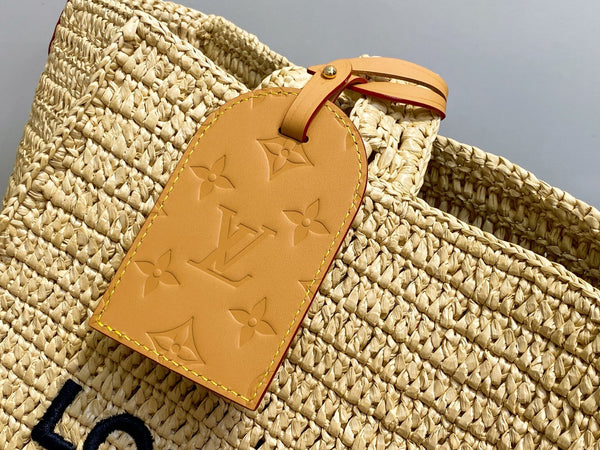 LV Summer Shopper Tote MM 44cm Beige Raffia