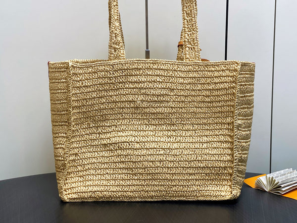 LV Summer Shopper Tote MM 44cm Beige Raffia