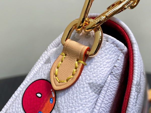 Ivy LV x TM Bag 23.5cm White Red Canvas Cowhide 335272