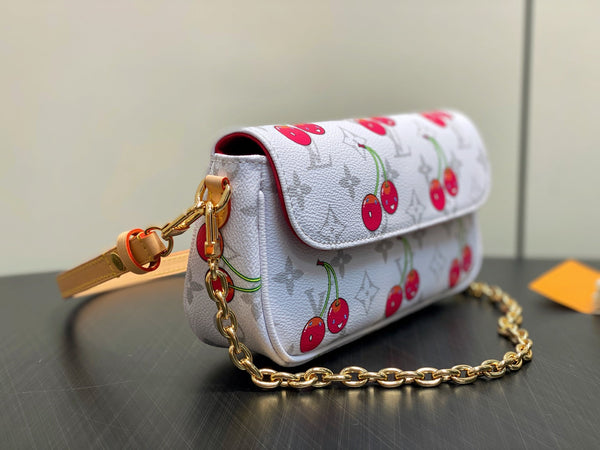 Ivy LV x TM Bag 23.5cm White Red Canvas Cowhide 335272