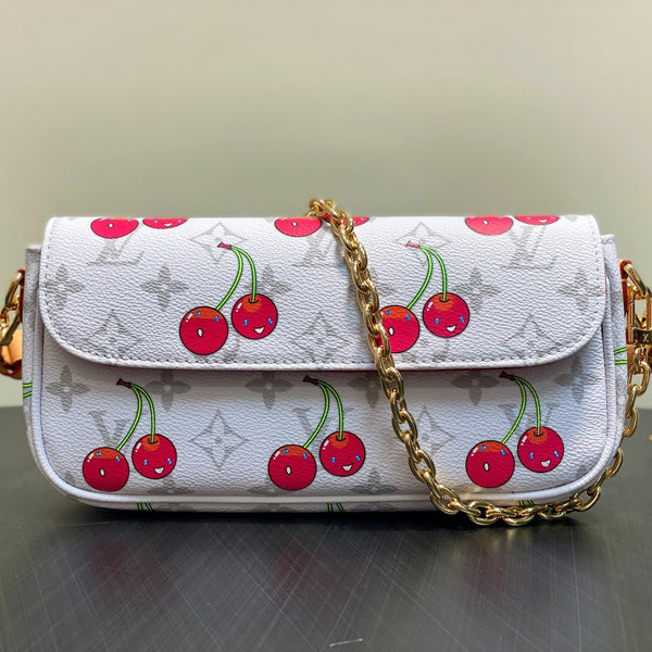 Ivy LV x TM Bag 23.5cm White Red Canvas Cowhide 335272