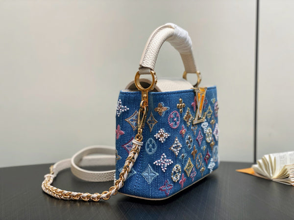 LV Capucines 21cm Bag Blue mix Colors Denim Leather 338217