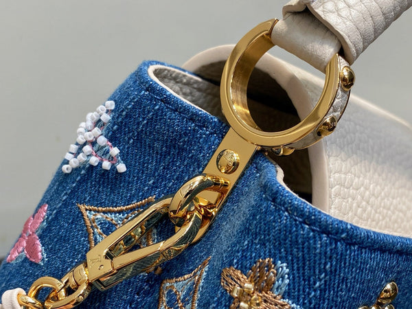 LV Capucines 21cm Bag Blue mix Colors Denim Leather 338217