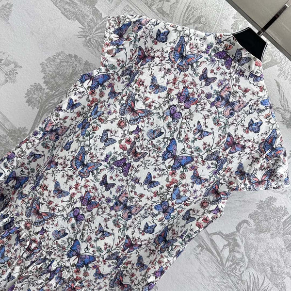 Abito corto CD in mussola di cotone bianco con motivo multicolore