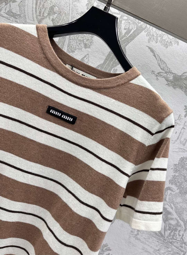 Miu 25 T-Shirt Brown mix Beige Virgin Wool 233470