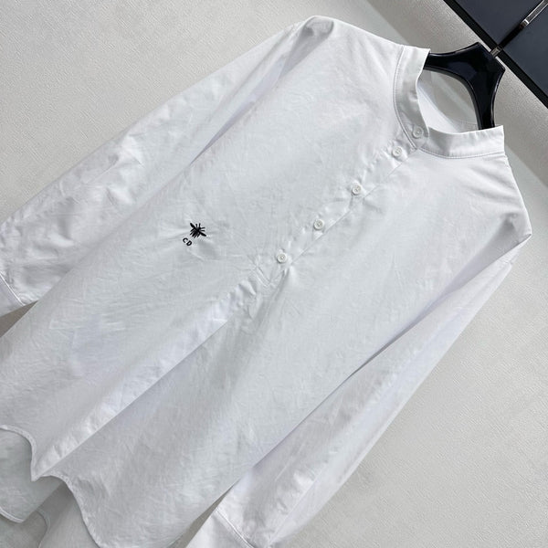 CD SS26 Broadcloth Long Stand Collar Shirt White Polyester 351870