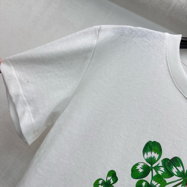 CD SS26 Fitted T-Shirt Green Dior Clover Motif White Cotton 351003