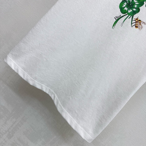 CD SS26 Fitted T-Shirt Green Dior Clover Motif White Cotton 351003