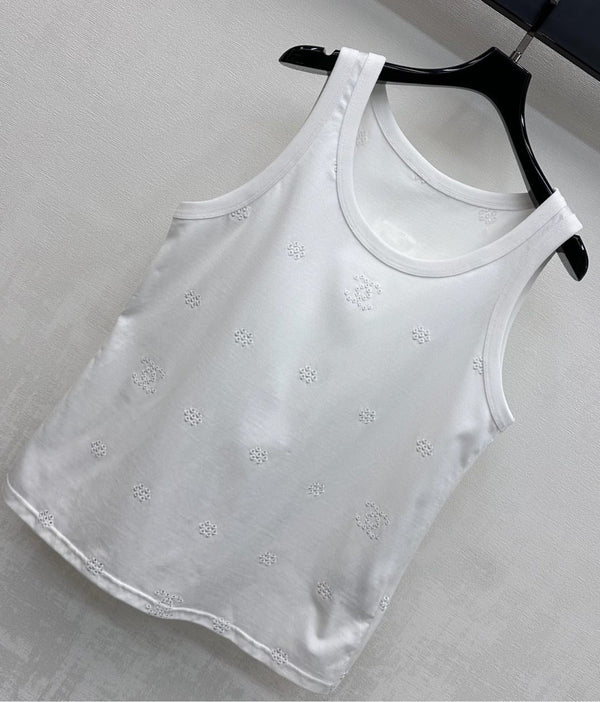 Débardeur CC SS26 en coton blanc brodé au laser 350323