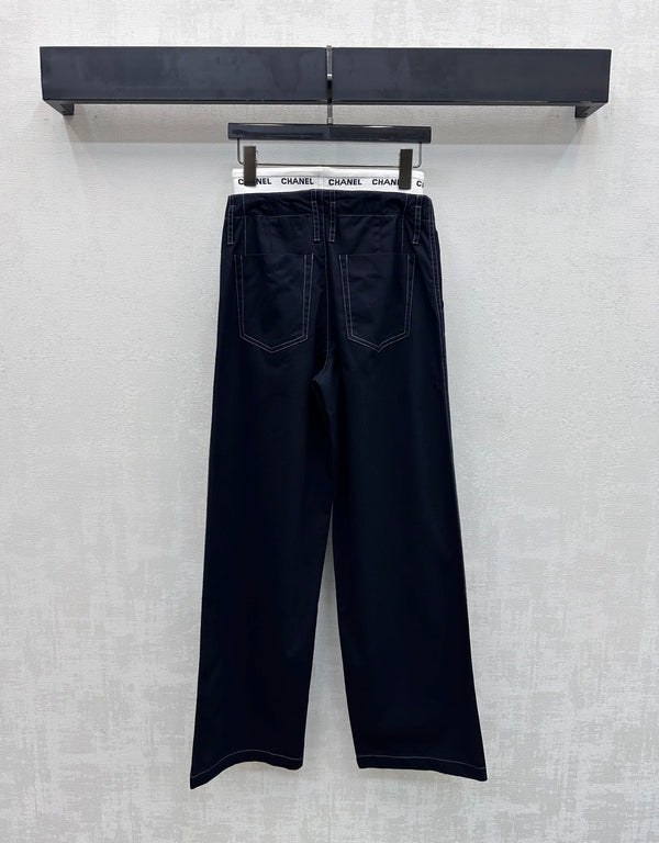 CC Drawstring Webbing Trousers Coton Tencel Bleu marine 350184