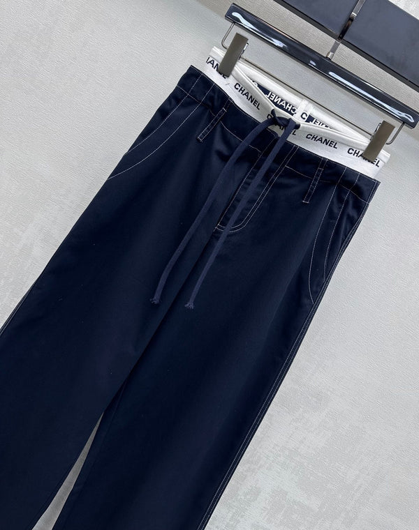 CC Drawstring Webbing Trousers Coton Tencel Bleu marine 350184