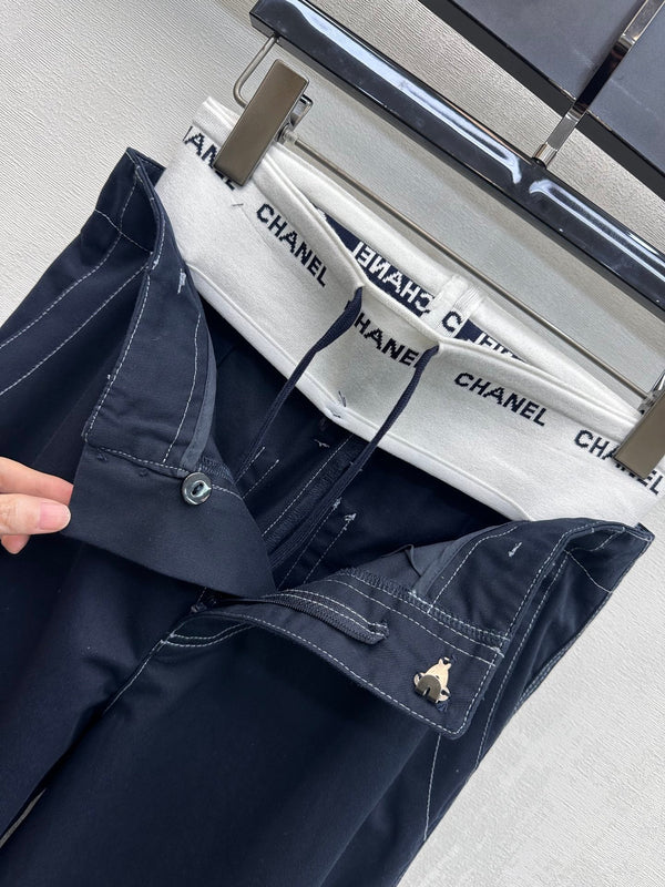 CC Drawstring Webbing Trousers Coton Tencel Bleu marine 350184