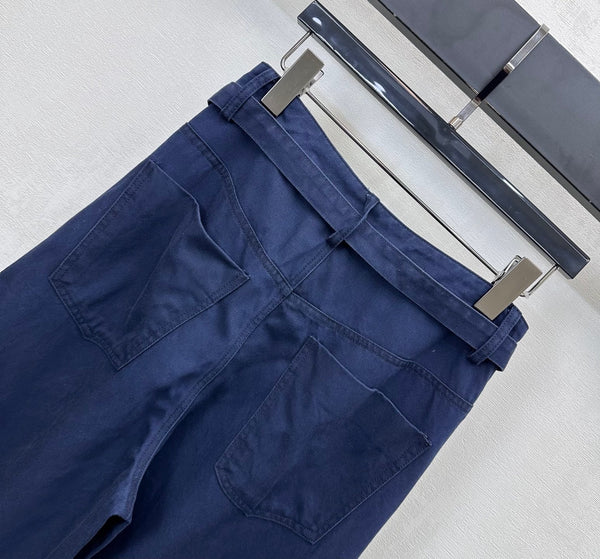 Pantalon large CC en coton et lyocell bleu marine 350200