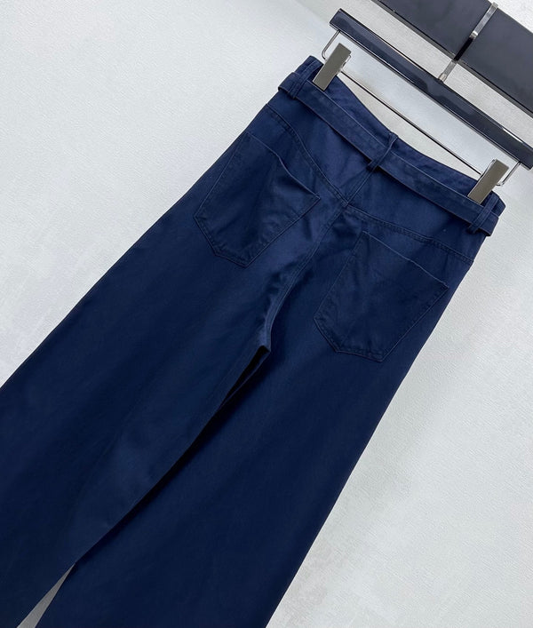 Pantalon large CC en coton et lyocell bleu marine 350200