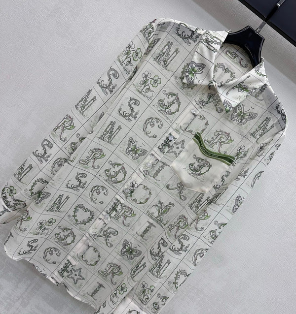 CD 26s Chemise à manches longues monogrammée Blanc Vert Fibre de polyester