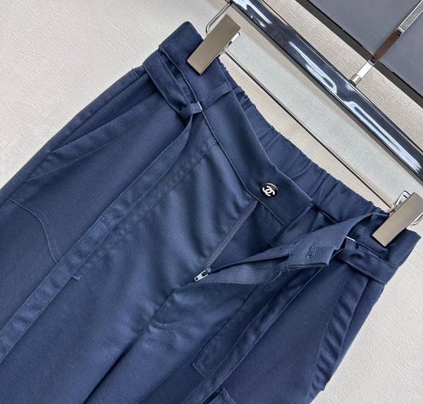 CC 26s Pantalon droit Bleu Marine Lin Rayonne Polyester 363902
